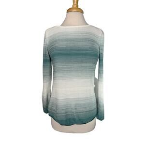 CHICOS Teal Ombre Stripe Cotton Rayon Knit Pullover Sweater Size Small (0) Light